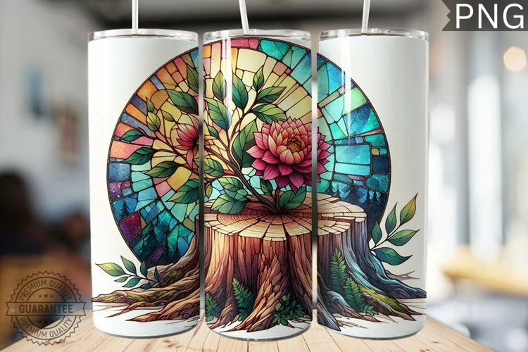 Watercolor Flower Wooden Stump Tumbler - High Quality 3Dpi