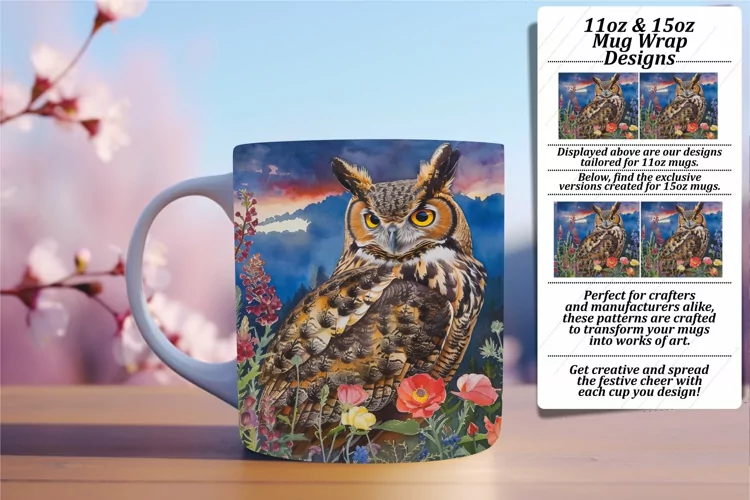 Springtime Bird Owl 11oz 15oz Mug Wrap