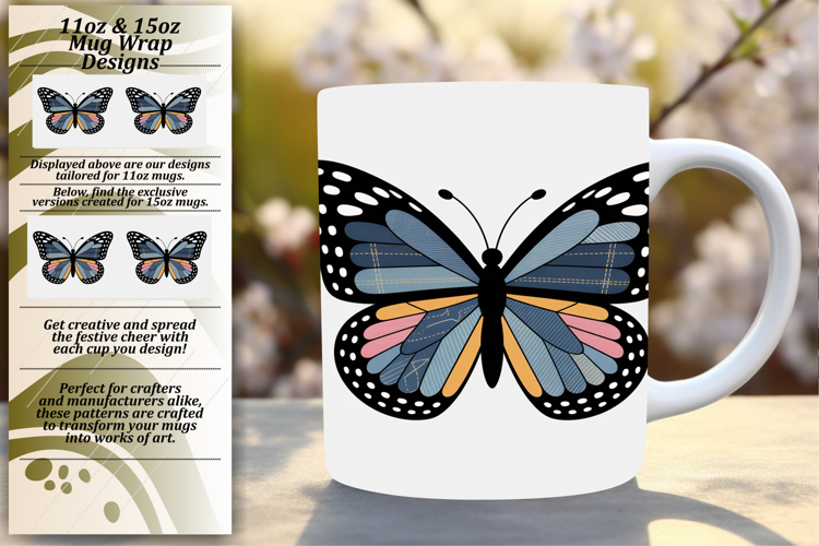 Enchanting 15oz Mug Wrap Png Template , Butterfly