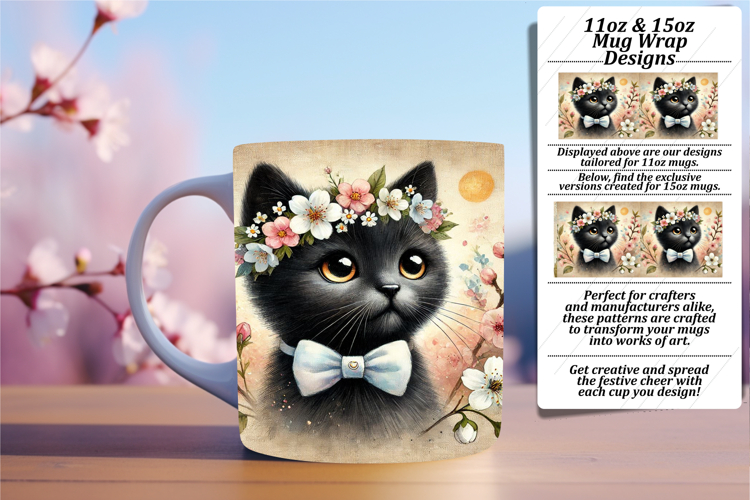 Charming 11oz Mug Wrap Png Template , Cute Cat example image 1