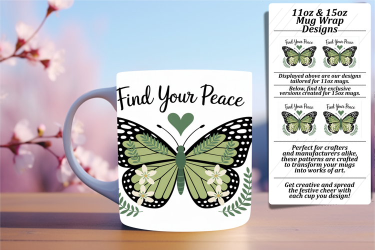 Beautiful 11oz Mug Wrap Png Artwork , Butterfly