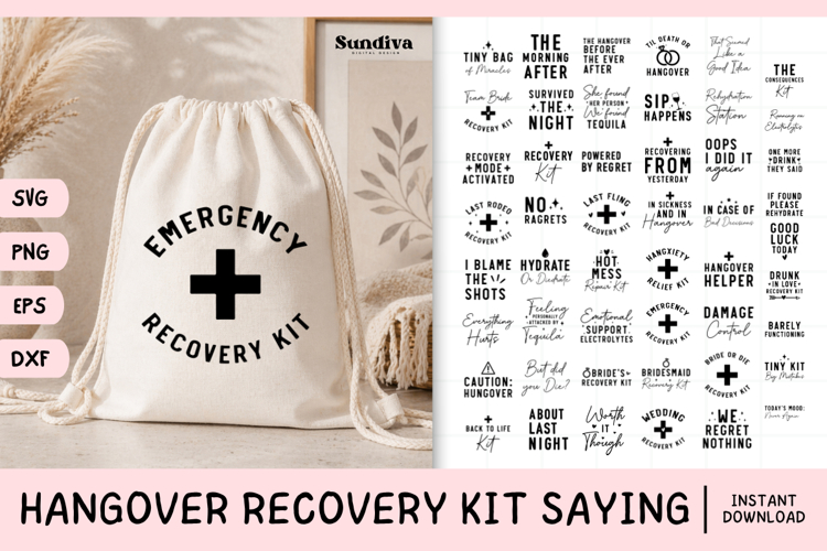 50 Funny Hangover Recovery Kit Sayings SVG Bundle