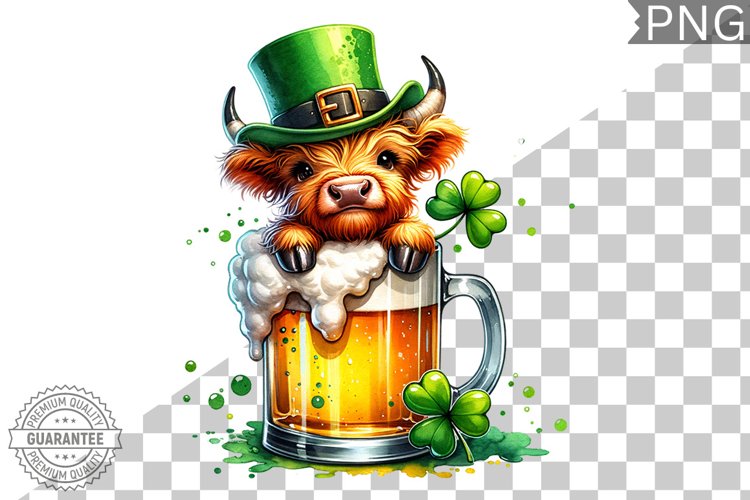 St. Patricks day Highland Cow - Clipart Sublimation PNG