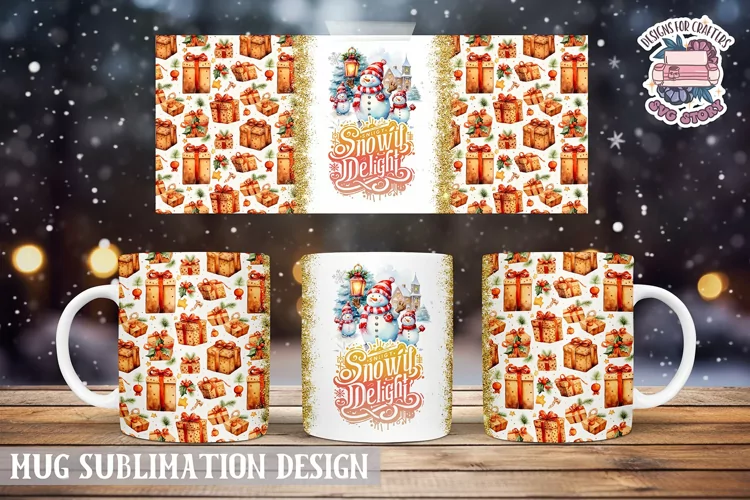 Christmas Mug Wrap Sublimation Snowy Delight quote