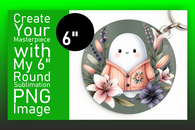 Creative Round Design Keychain Template , Cute Ghost
