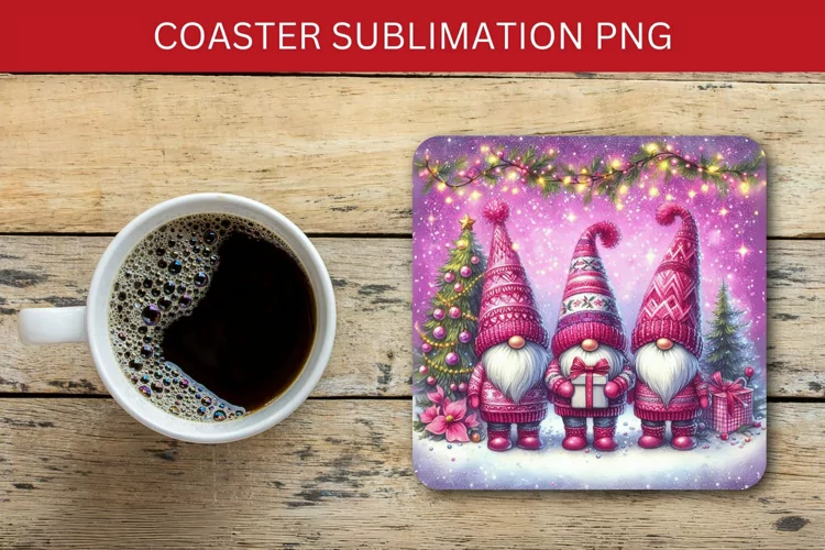 square coaster - christmas gnome