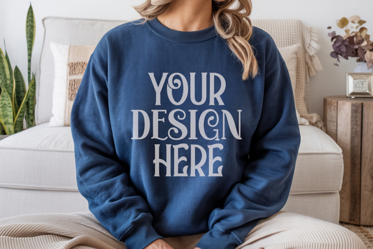 Gildan 18000 Navy Crewneck Sweatshirt Mockups,G180