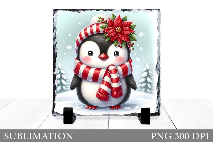 Cute Penguin Sublimation. Christmas Penguin Slate Design