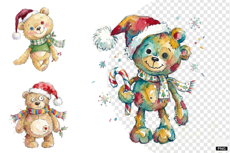 Quirky Christmas Teddy Bear PNG example image 1