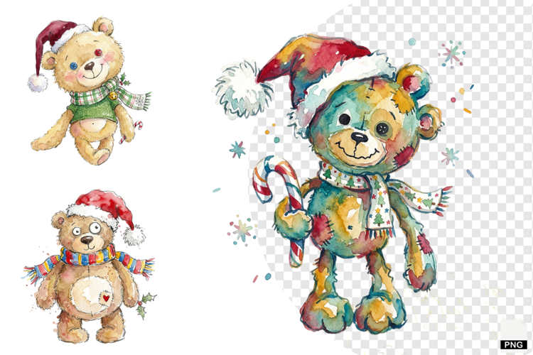 Quirky Christmas Teddy Bear PNG