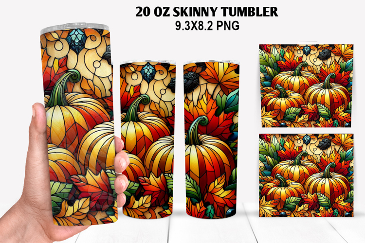 Pumpkins Skinny Tumbler 20oz Wrap Design, Halloween Tumbler