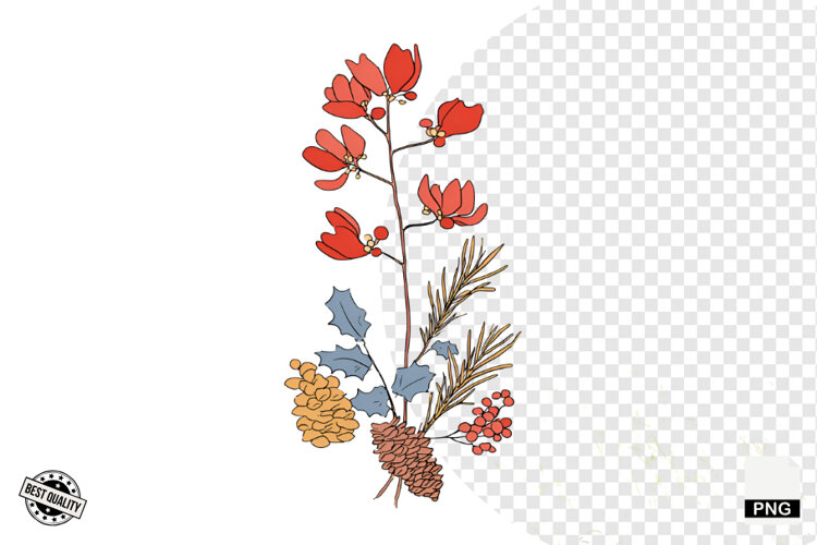 Christmas Doodle Wildflowers Clipart example image 1
