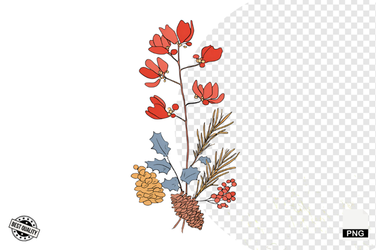 Christmas Doodle Wildflowers Clipart