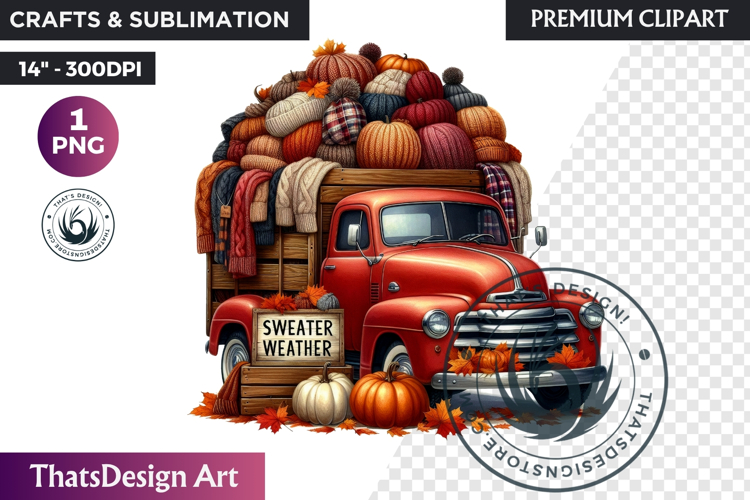 Fall Vintage Truck with Pumpkin PNG clipart thanksgiving