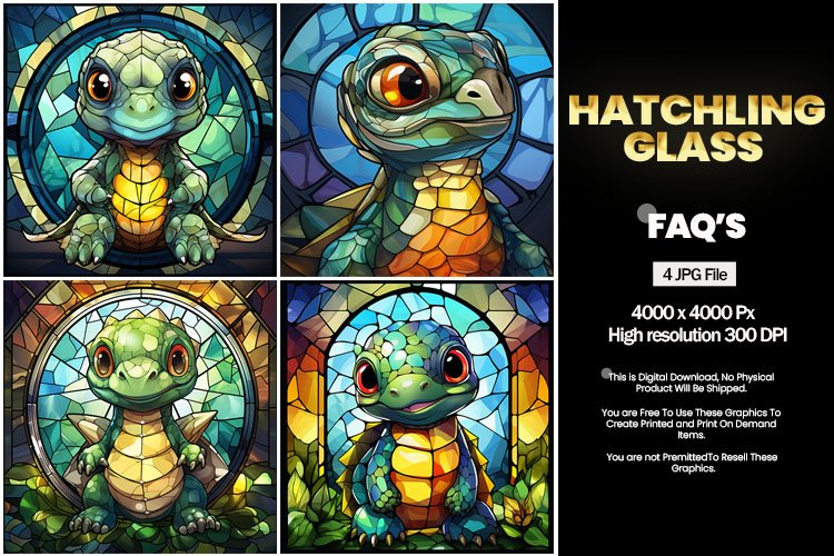 Hatchling Stained Glass Square Coaster - 04 Variations example image 1