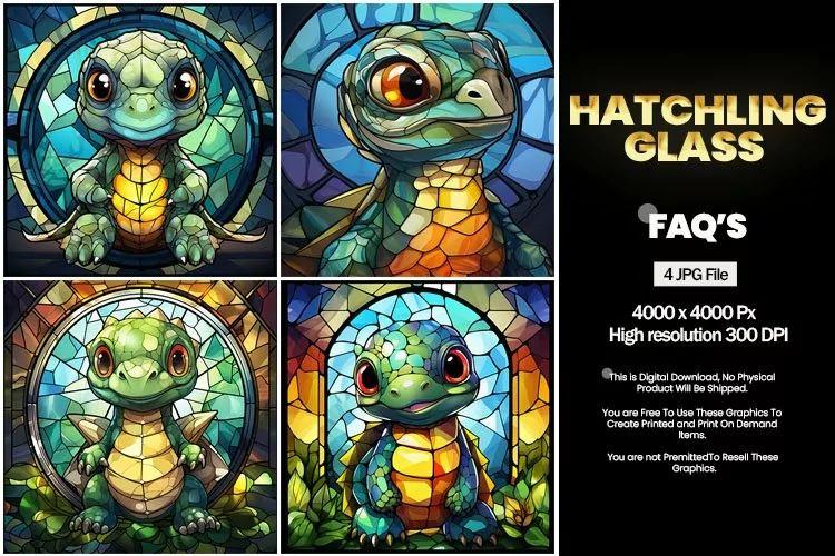 Hatchling Stained Glass Square Coaster - 04 Variations
