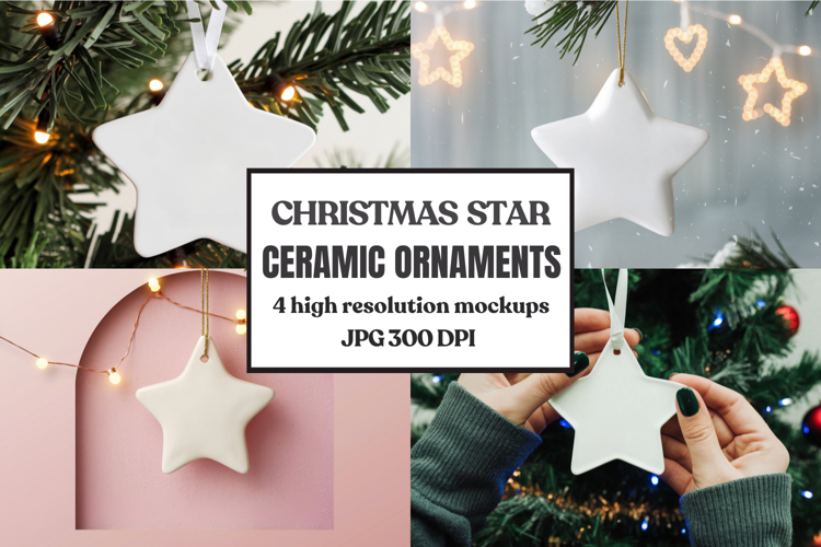 Christmas Star Ceramic Ornaments Mockup | Holiday Star Ornam