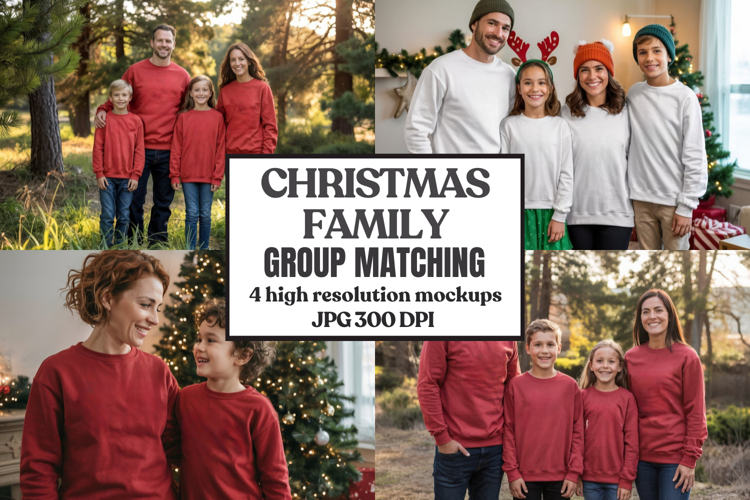 Christmas Family Matching T-Shirt Mockups | Holiday Group