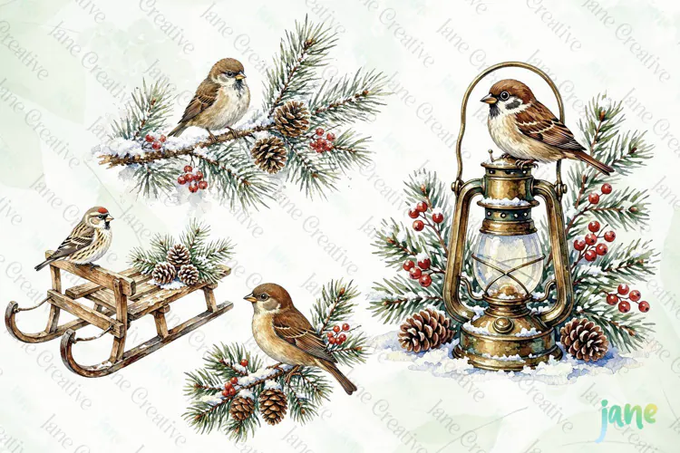 Vintage Winter Bird Clipart