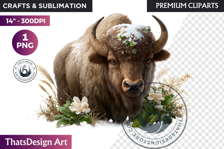 Bison Watercolor Arctic Winter Animal Clipart Wildlife PNG