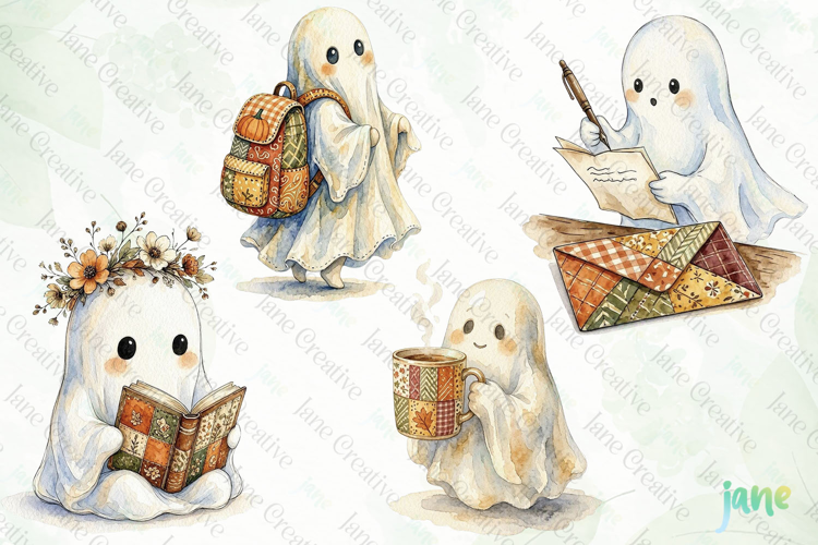 Autumn Patchwork Ghost Clipart