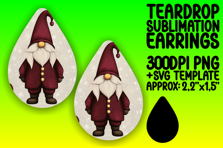 Playful Teardrop Earrings Template Art , Gnome