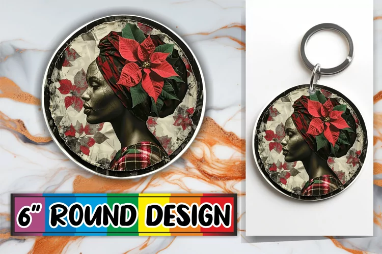 Holiday Woman Portrait Keychain Round Design Sublimation