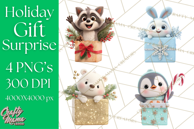 Christmas Characters in Gift Boxes PNG Clipart