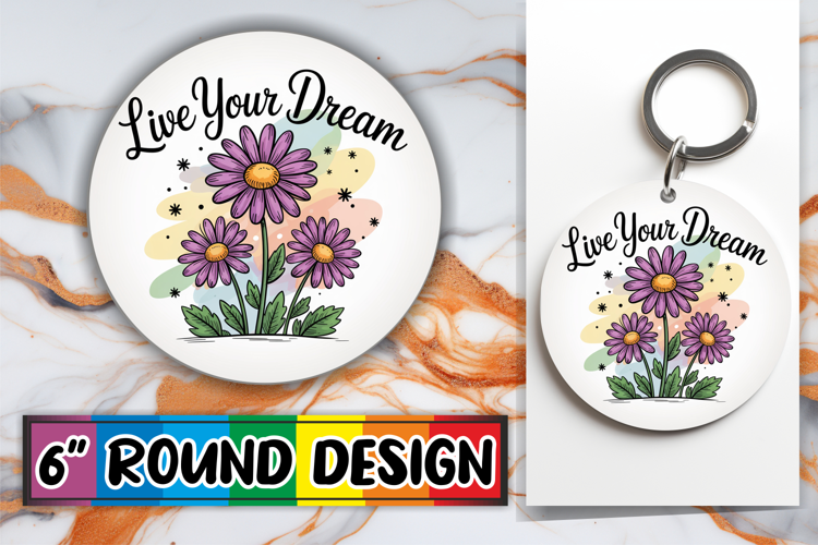 Bright Round Coasters Design, Flowers Quote