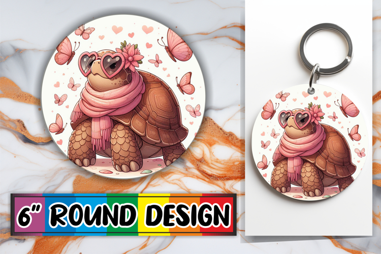 Heartfelt Circle Keychain Sublimation, Turtle