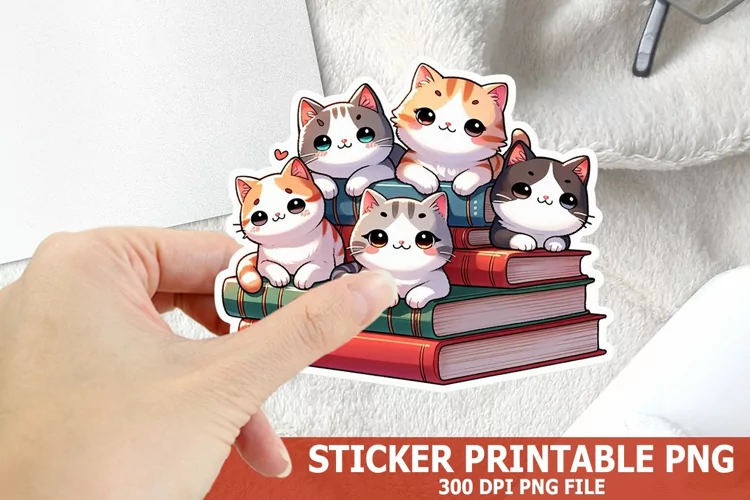 Cute Cat on A Stack of Books Sticker| Books Sticker