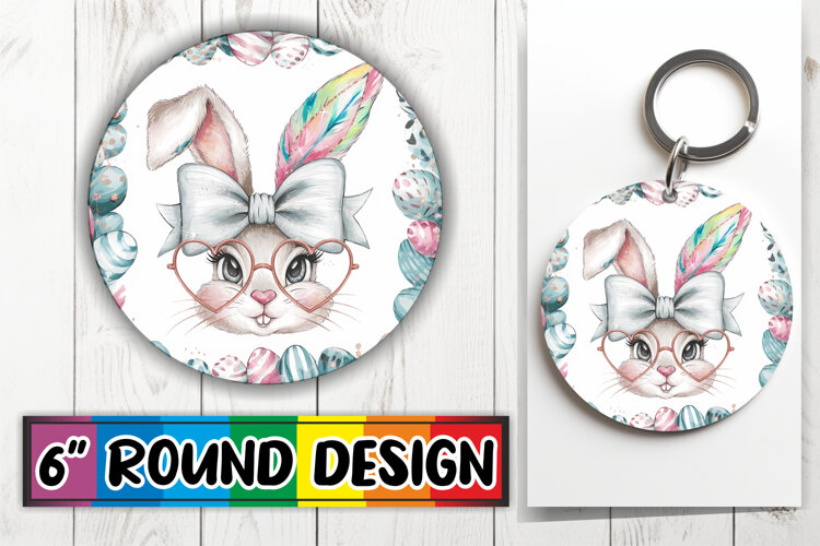 Cozy Keychain Round Design, Easter Bunny example image 1
