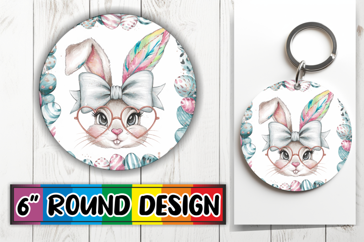 Cozy Keychain Round Design, Easter Bunny