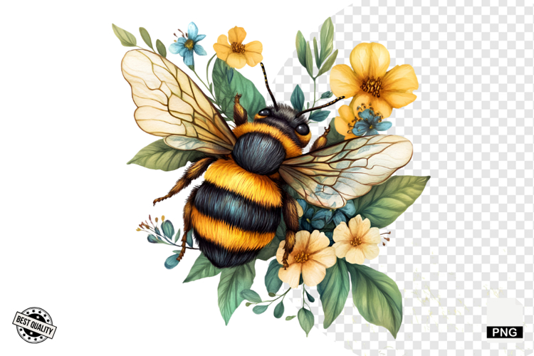 Summer Bees & Sunflowers PNG - Summer Clipart example image 1