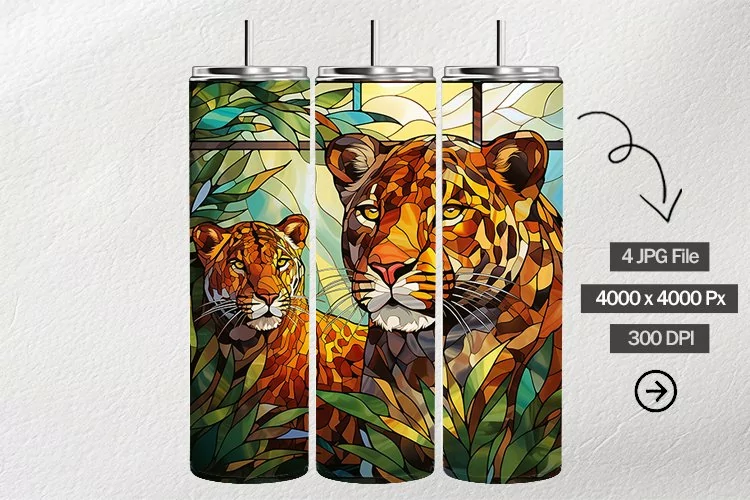 Leopards Stained Glass Square Coaster - 04 Variations
