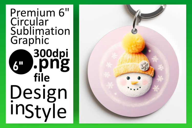 Whimsical Circle PNG Keychain Template , Snowman