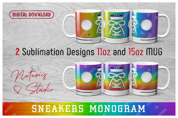 2 Sublimation Monogram Sneakers Shoe pattern for 11oz15oz M
