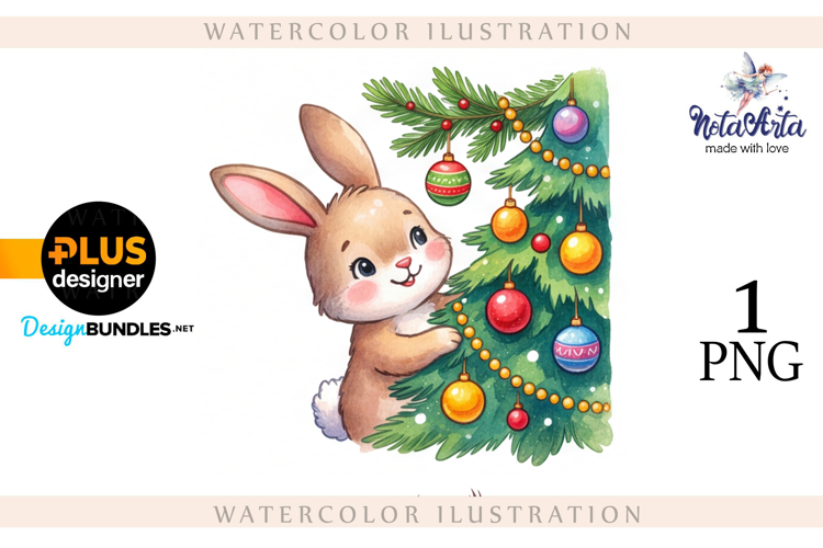 Christmas Bunny in Watercolor Style