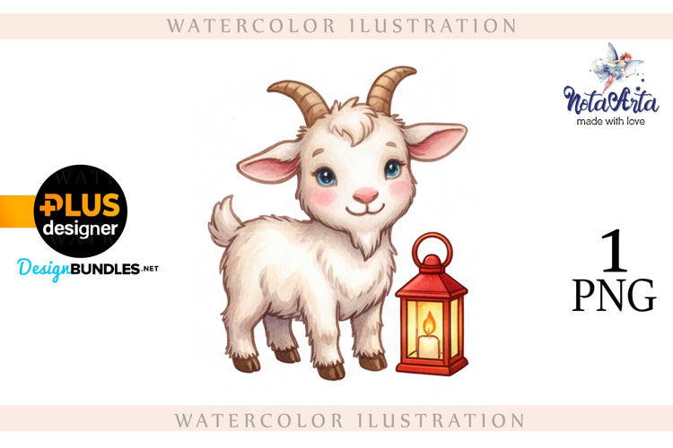 Christmas Goat in Watercolor Style