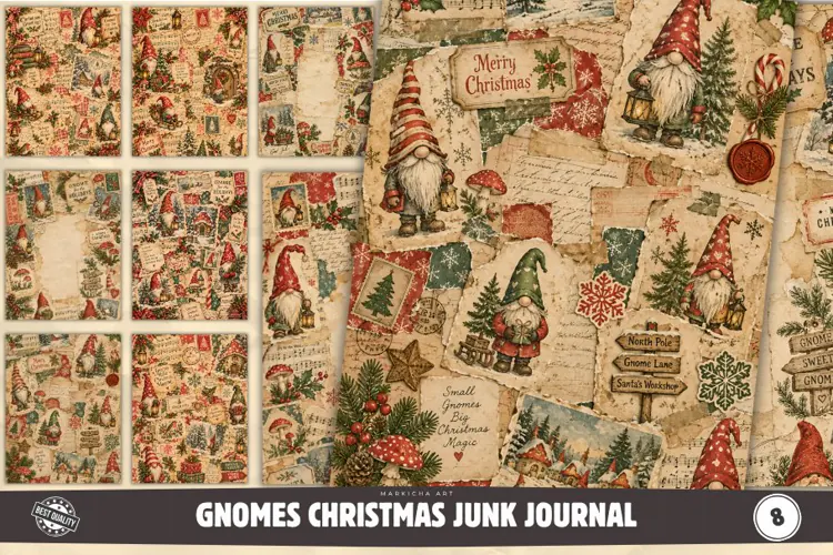 Gnomes Christmas Junk Journal Pages