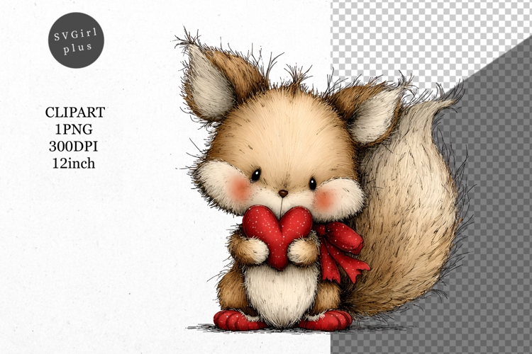 Squirrel Clipart, Valentines Day Clipart, Whimsical Clipart,