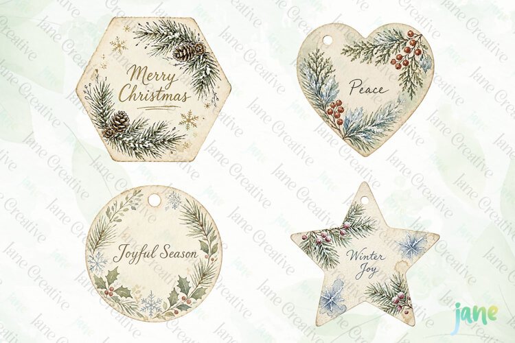 Vintage Winter Tags Clipart example image 1