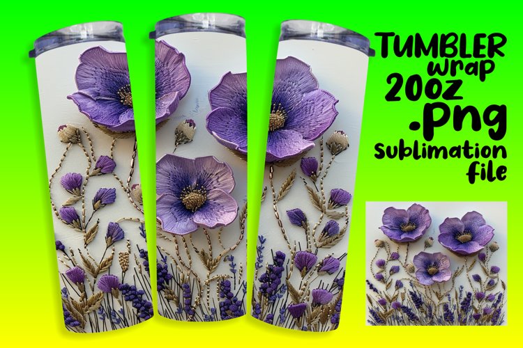 3D Embroidered Flower Pattern Tumbler Wrap - Spring Delight