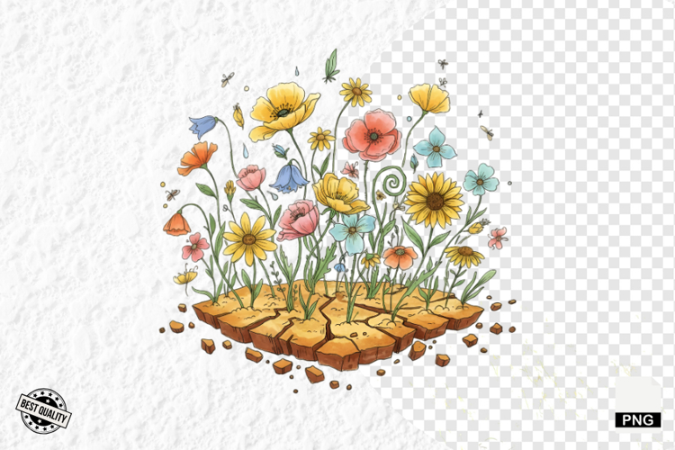 Whimsical Summer Wildflowers Clipart