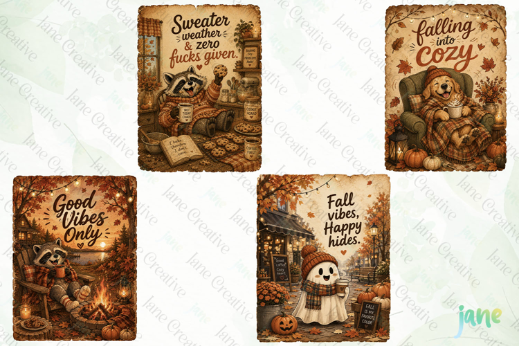 Vintage Cozy Autumn Card Clipart