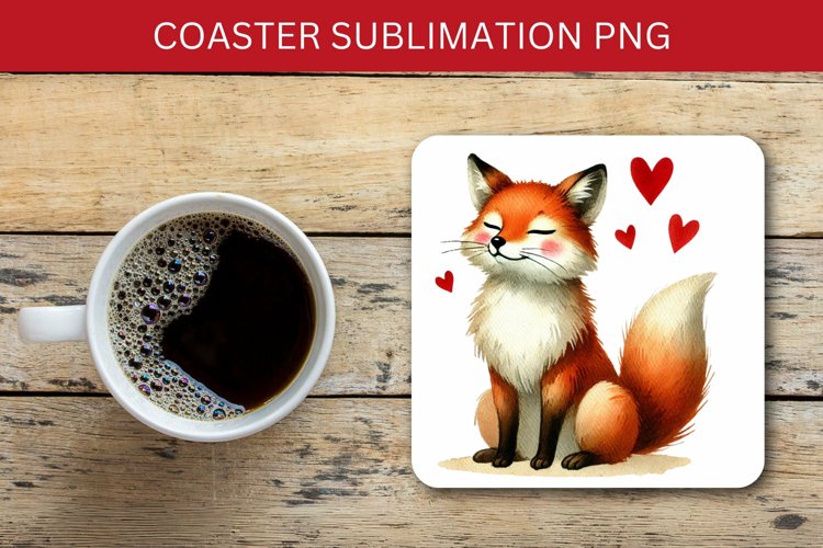 valentine square coaster - fox heart love example image 1