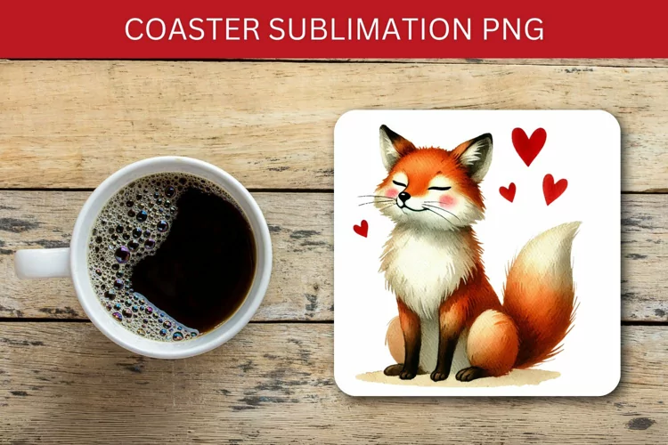 valentine square coaster - fox heart love