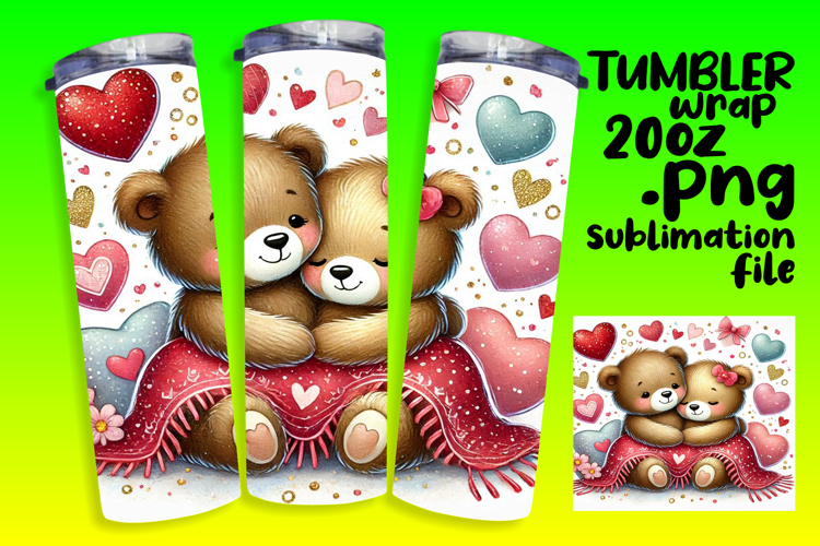 Custom 20oz Tumbler Wrap Download , Valentine Bear