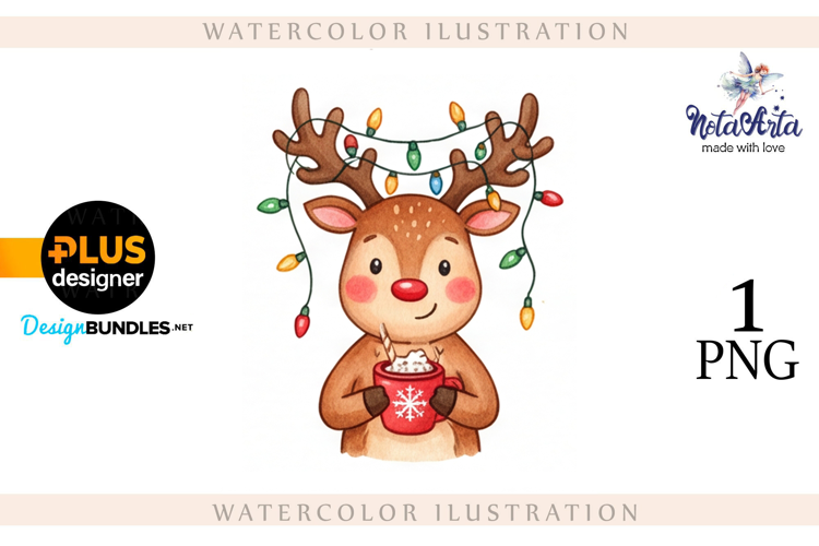 Christmas deer watercolor illustration