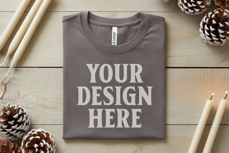 Christmas Bella Canvas 3001 Ash Folded Tshirt Mockup
